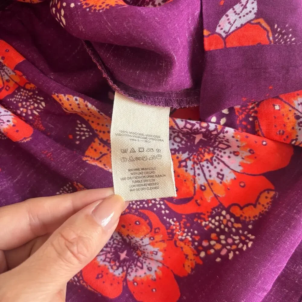 Free People Tuscan Dream Long Sleeve Tunic Boho Purple Floral Print Womens Small